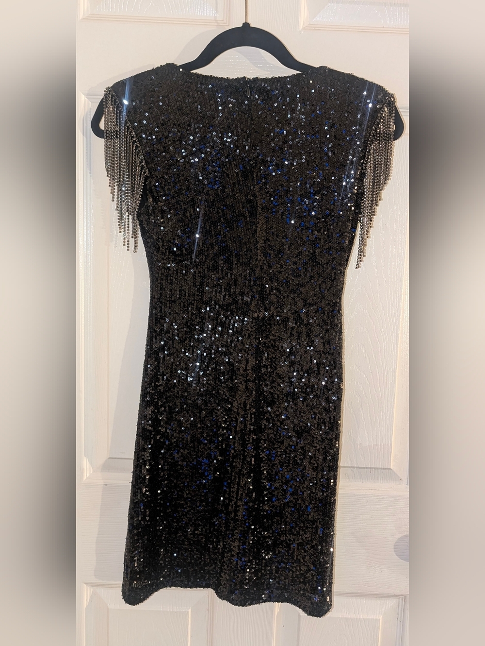 BB Dakota By Steve Madden Black Sequin Crystal Fringe Lined Mini Dress - Picture 4 of 4